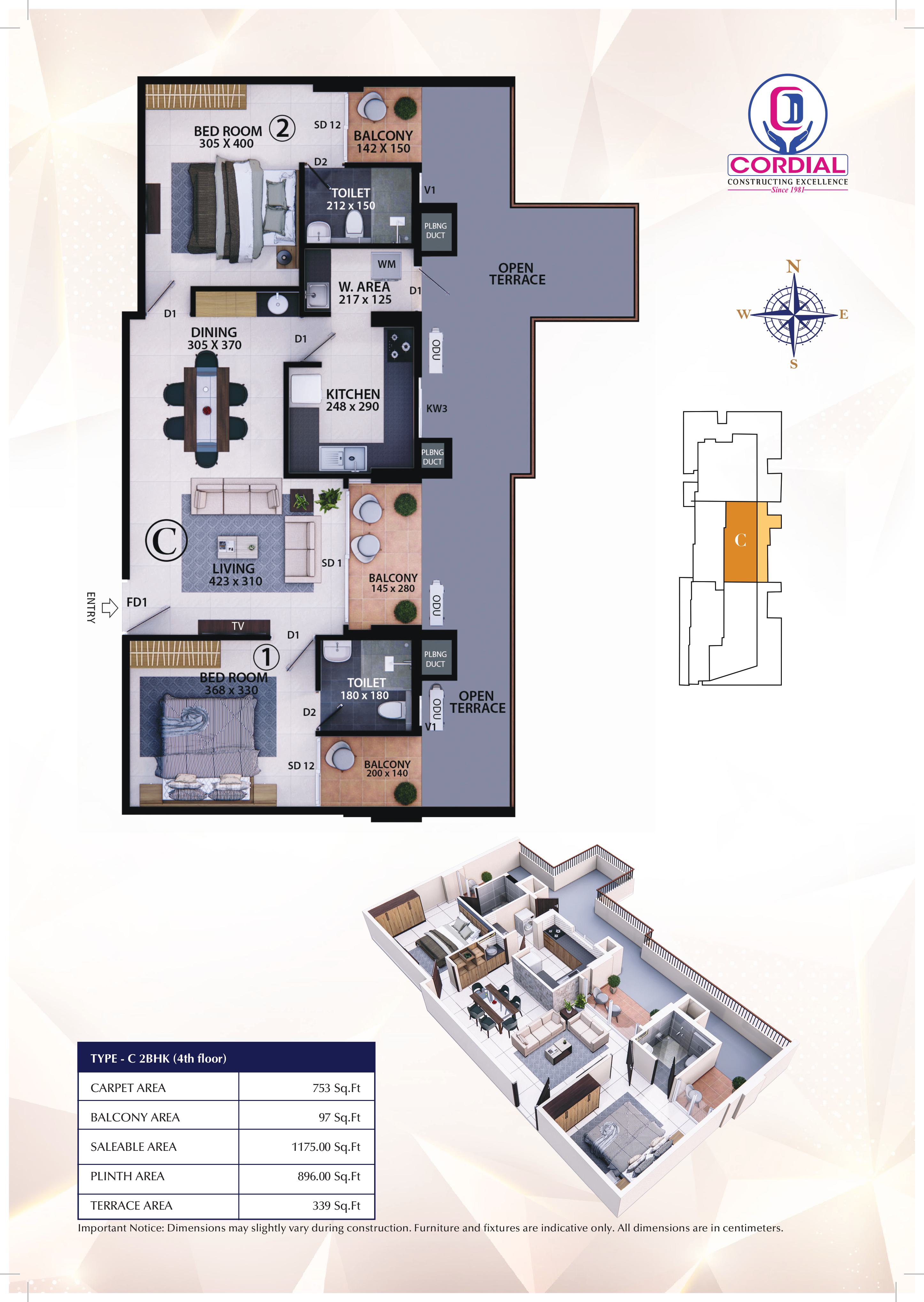 3 BHK Plan, Block A