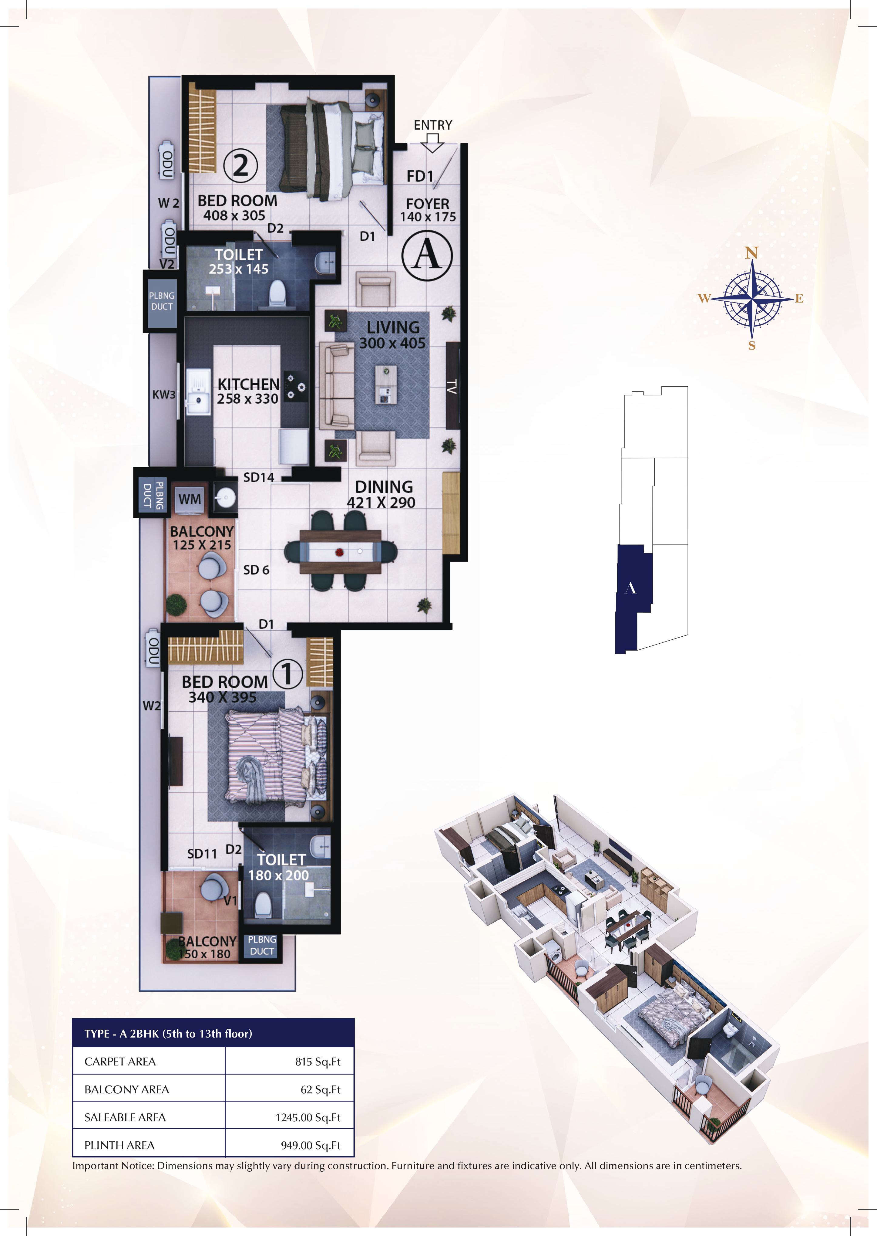 3 BHK Plan, Block A