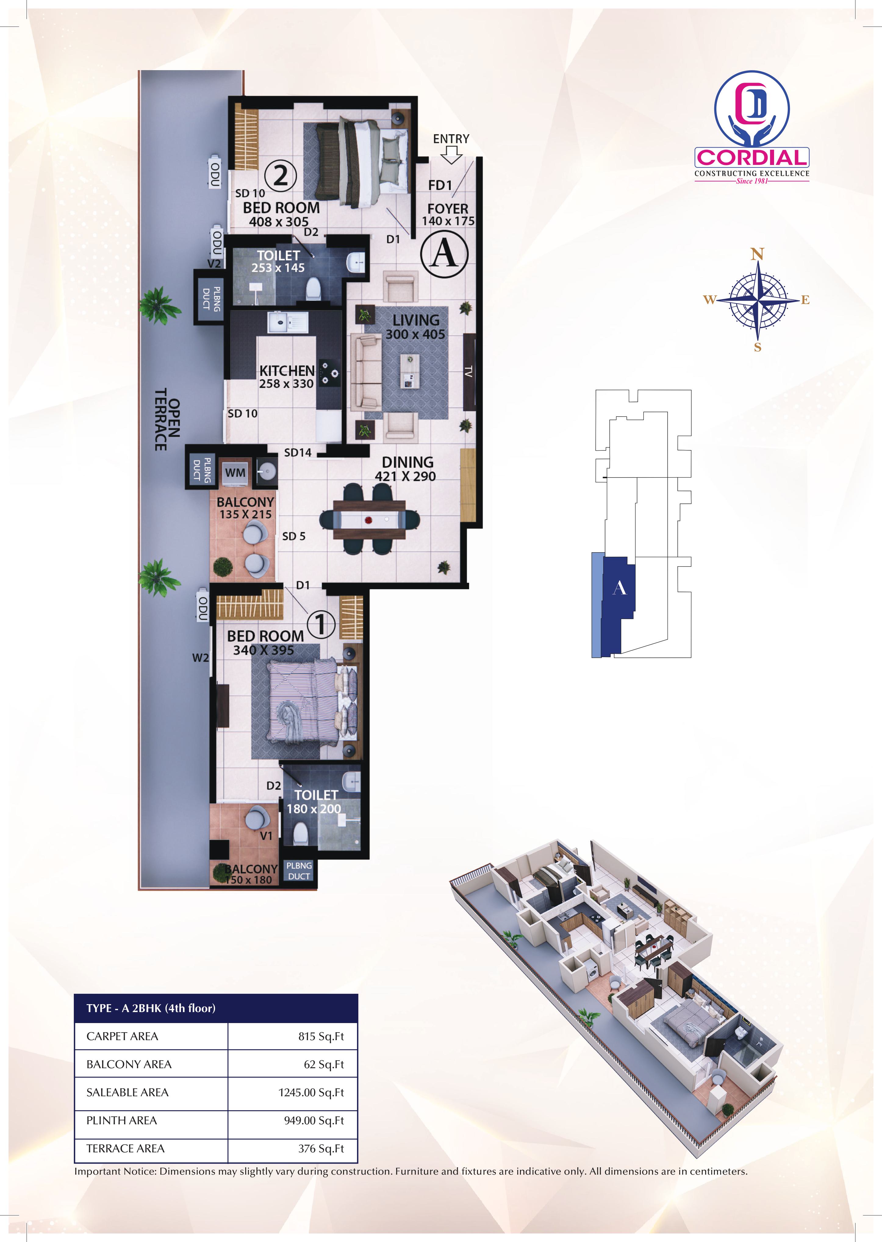 3 BHK Plan, Block A