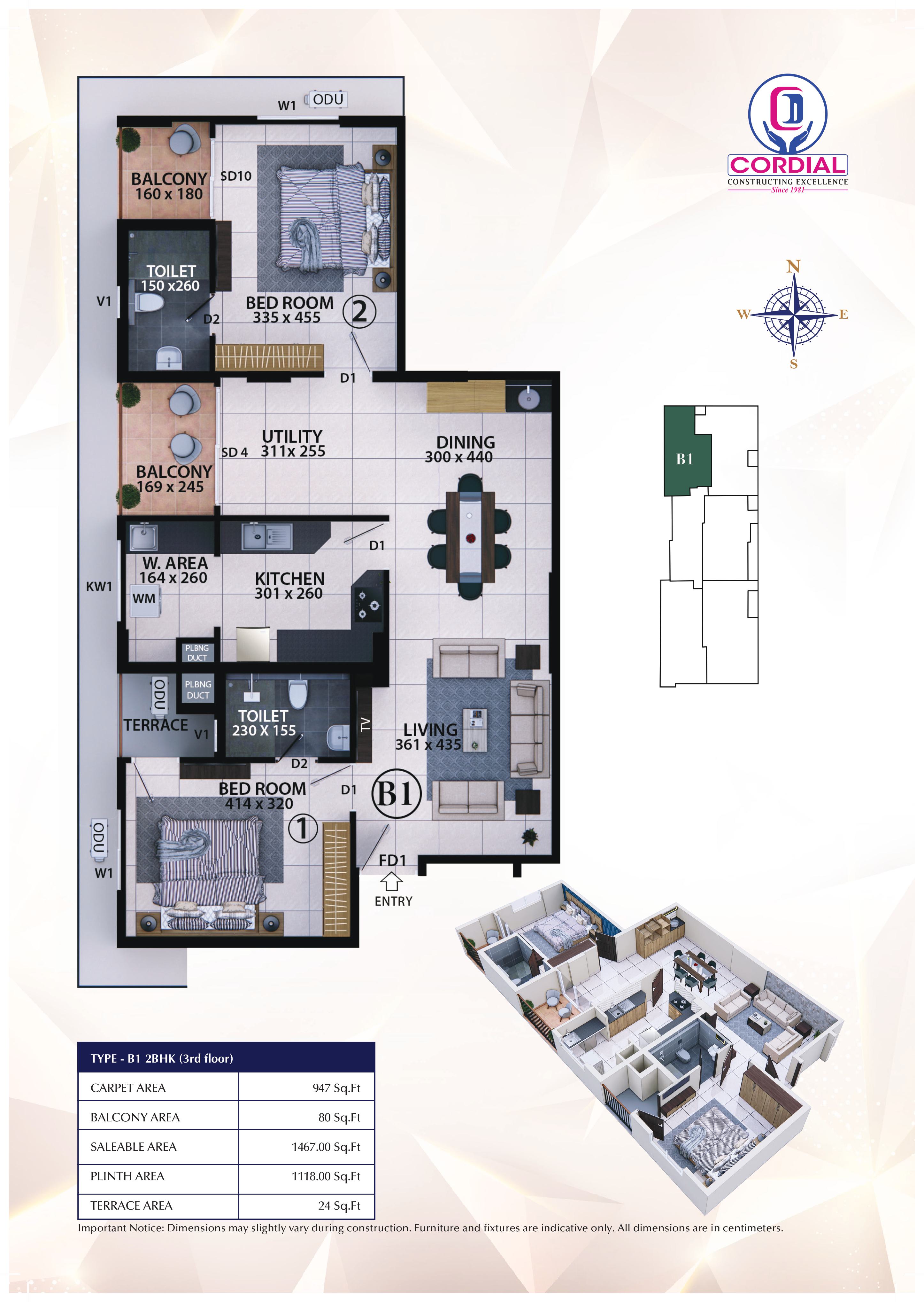 3 BHK Plan, Block A